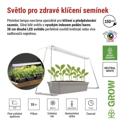 EMOS LED GROW pěstební lampa na sazenice 15 W, časovač, bílá