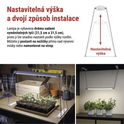 EMOS LED GROW pěstební lampa na sazenice 15 W, časovač, bílá