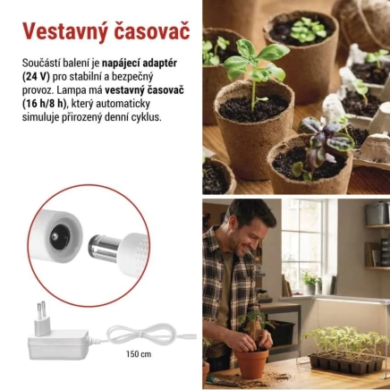 EMOS LED GROW pěstební lampa na sazenice 15 W, časovač, bílá